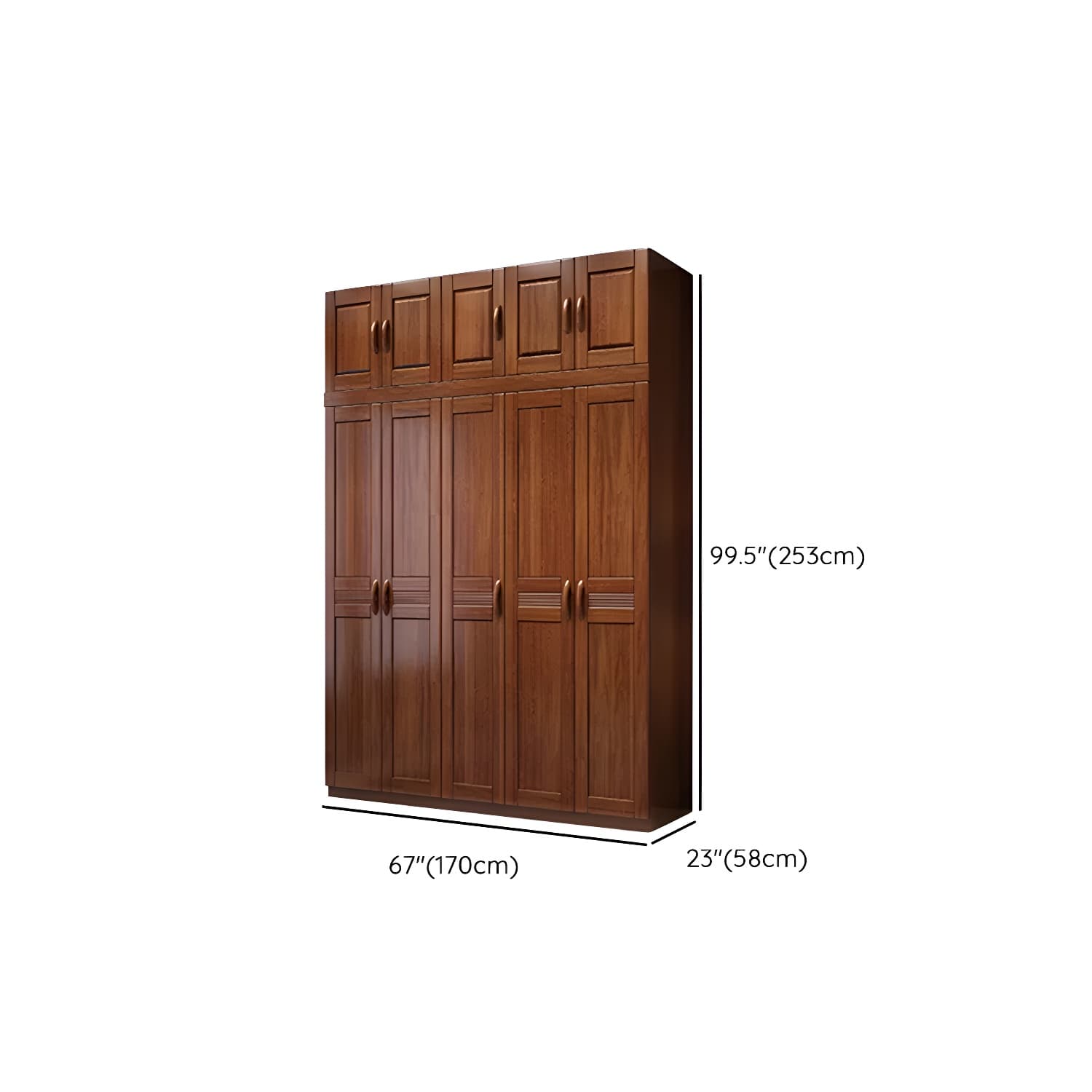 Wood Brown Rustic Wardrobe Armoire with Drawers & Shelves, Walnut Finish - image 16