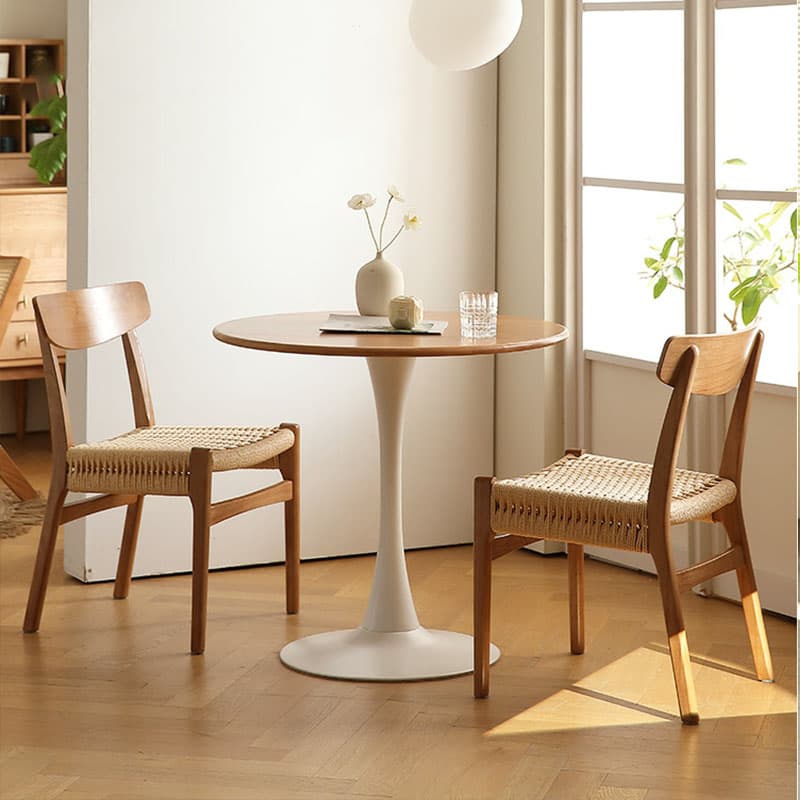 Modern Round Fixed Table Rubber Solid Wood Standard Height Dining Table for Seats 2 - image 9