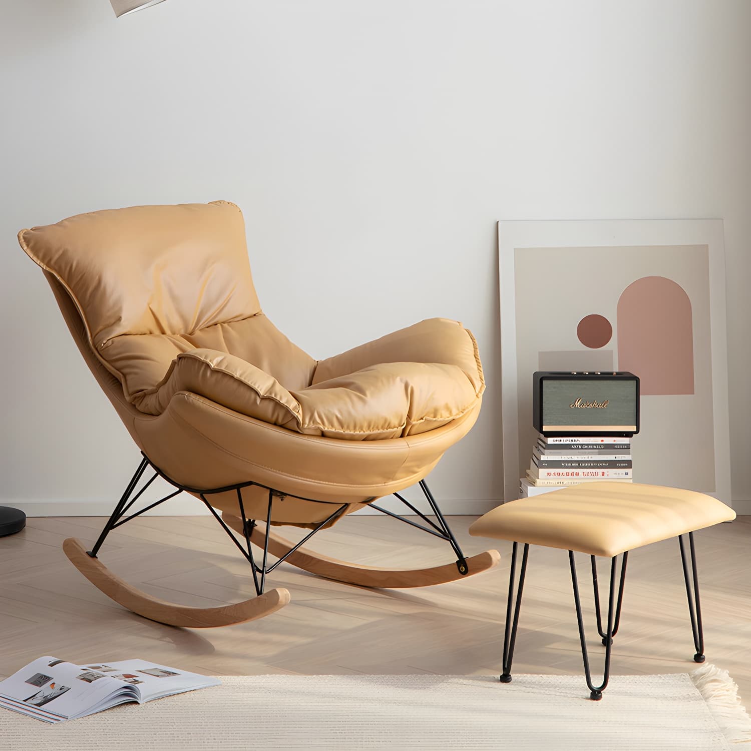Stylish and Comfy Modern Rocking Chair with Natural Wood Legs and Slipcover - image 6