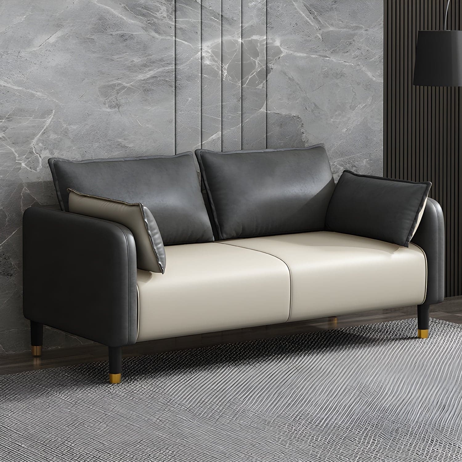 Modern 2-seat Sofa Faux Leather Tuxedo Arm Sofa with 2 Pillows - image 6