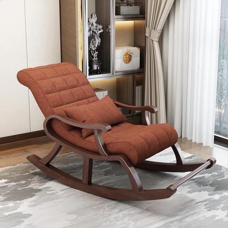 Stylish Modern Upholstered Rocking Chair with Brown Wood Legs and Track Arms - image 9