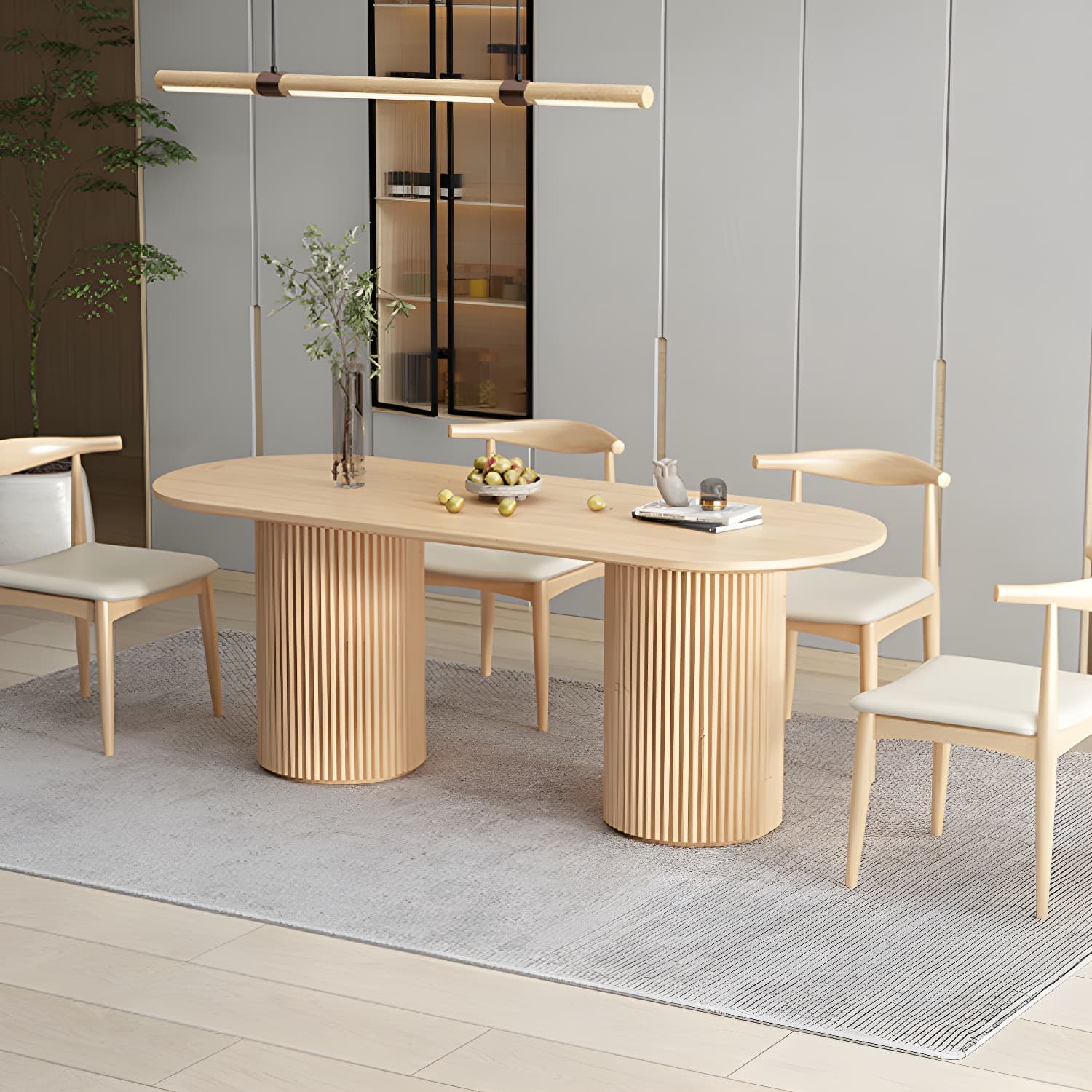 Modern Double Pedestal Table Oval Wood Dining Table for Home Kitchen - image 9