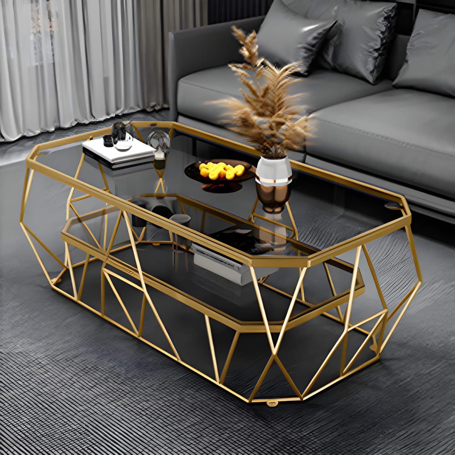 Octagon Glass Glam Coffee Table with Gold Iron Frame and Tempered Glass Top - image 5