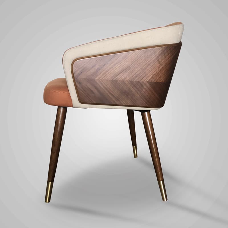 Bordered Reliable Upholstered Arm Chair with Solid Back and Wooden Legs for Dinette in a Lavish Style - image 8