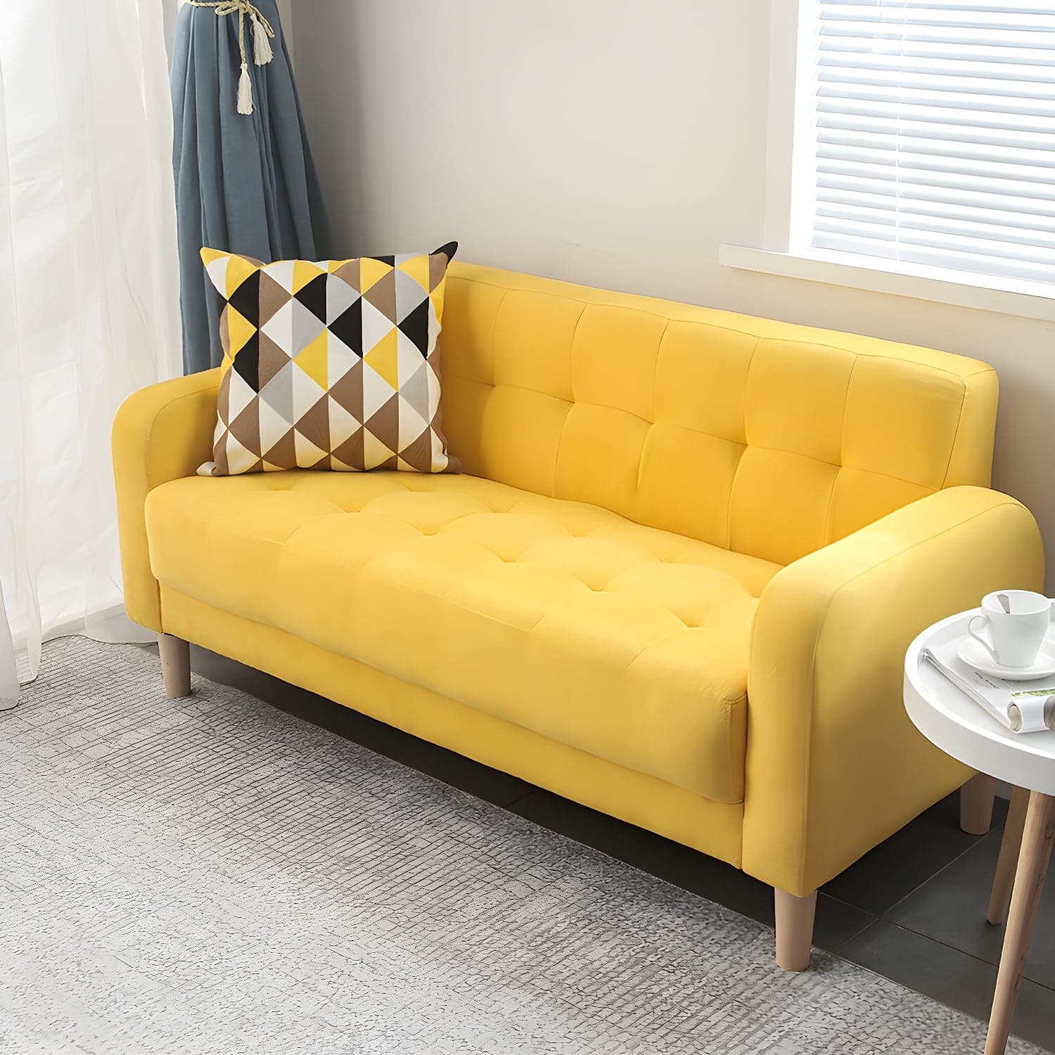 Tufted Fabric Sofa with Four Wooden Legs Square Tufted Sofa for Bonus Room - image 14