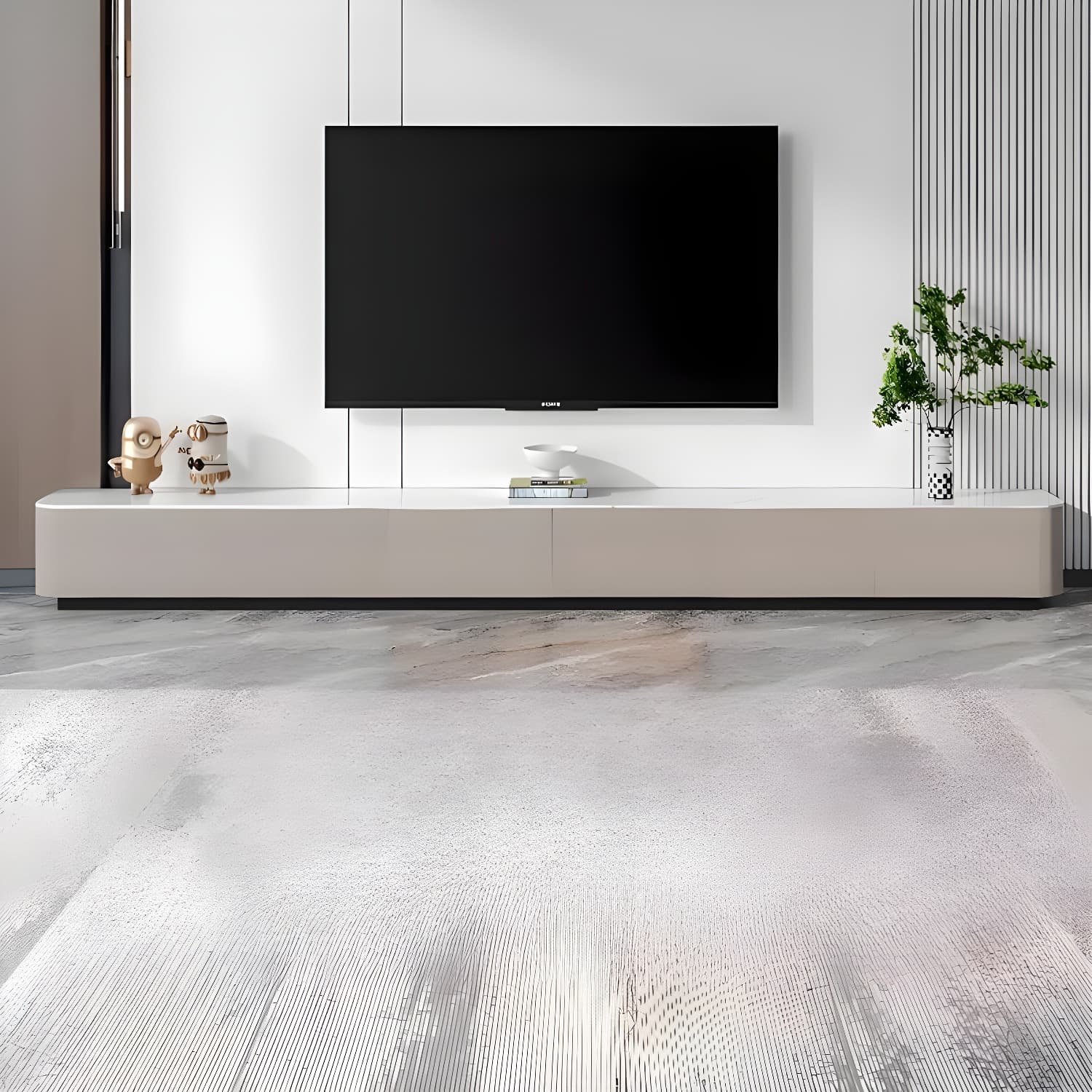 Modern White Stone Top TV Stand with Storage and Cable Management - image 12