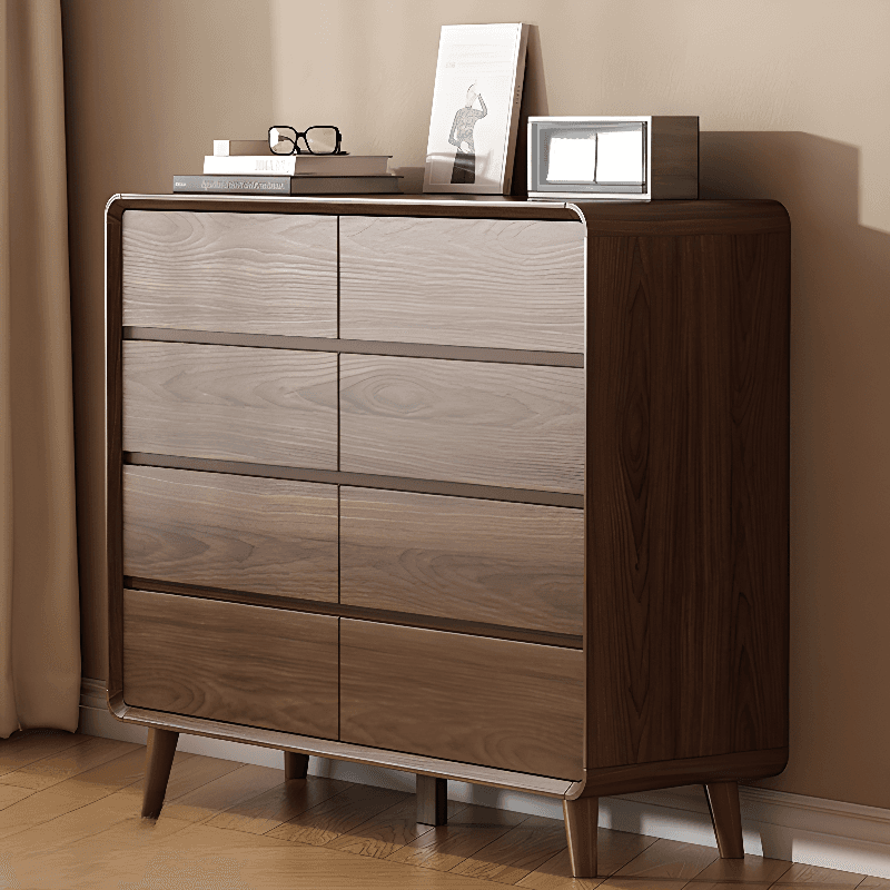 Cocoa Retro Rubberwood Semainier for Sleeping Quarters with 6 Drawers Horizontal