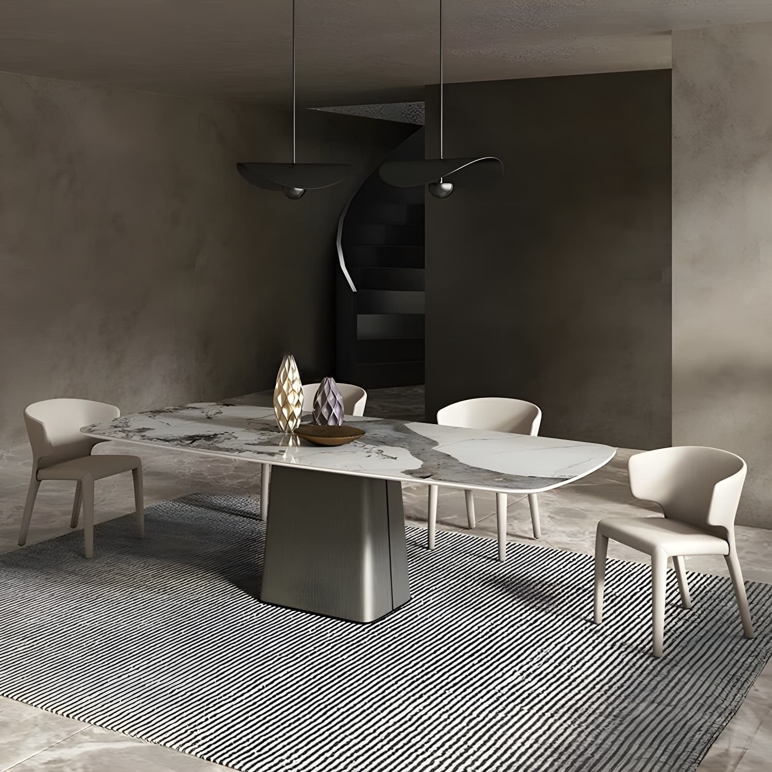 Rectangle White Stone Glam Dining Table with Steel Pedestal Base - image 4