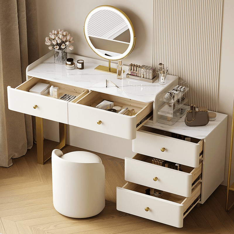 Glamorous Flooring Push-Pull 2-in-1 Stone Top Makeup Vanity for Sleeping Room with Tabletop Storage - image 3
