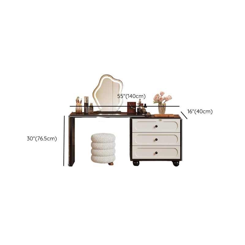 Modish Large/Standard Vanity Set with Natural Wood Table Top, White Seating, 3 Drawers, Light Up Mirror, and Chair - image 17