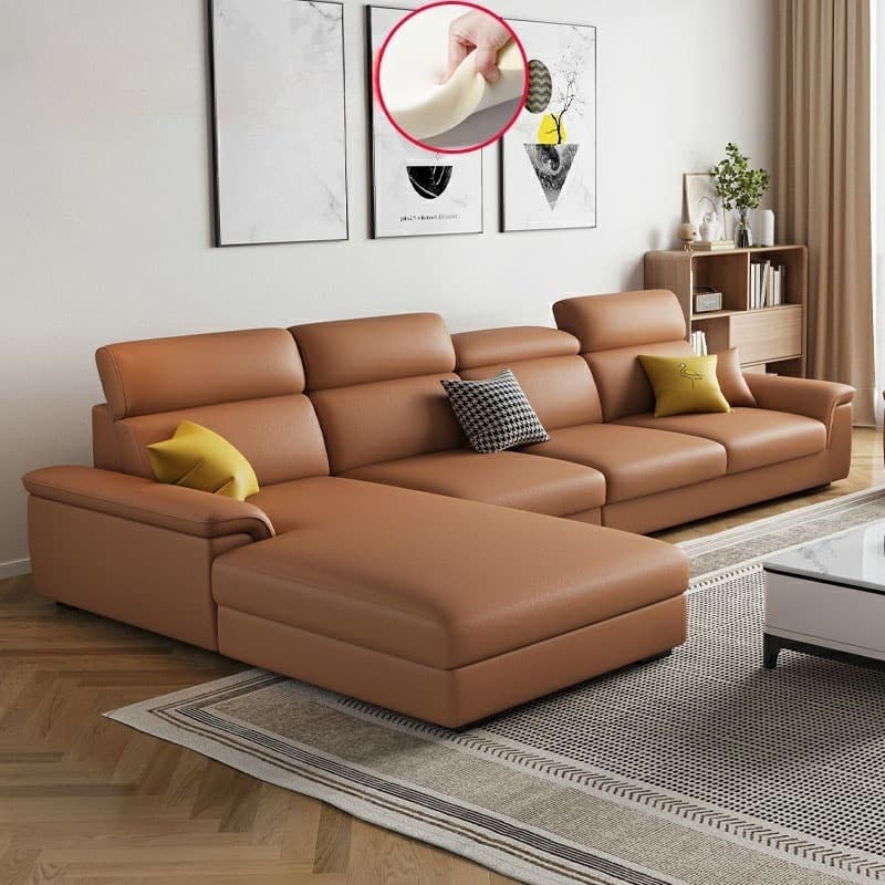 5-Seater Modish Left L-Shape Sofa Chaise with Natural Wood Frame