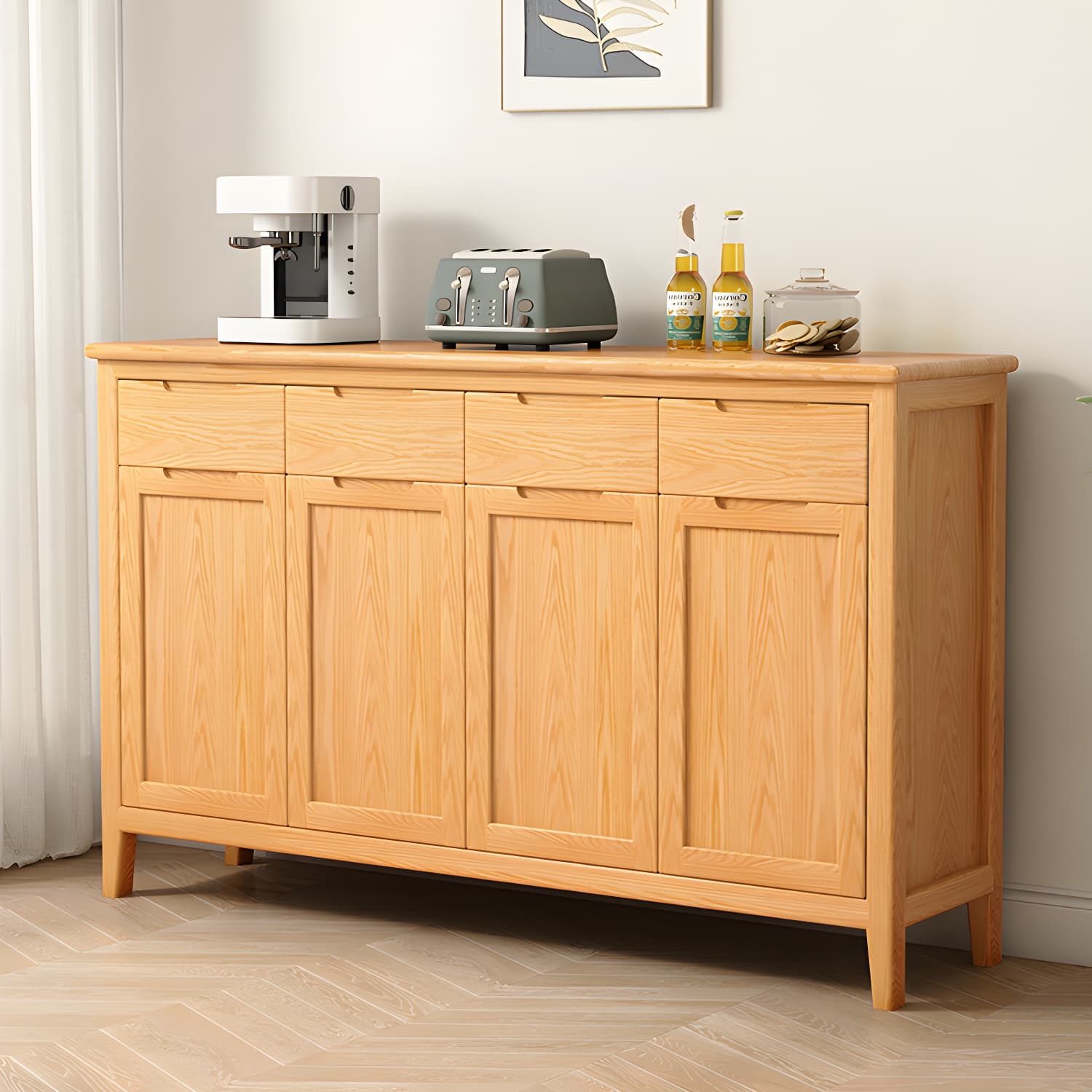Scandinavian Oak Sideboard Credenza with Cabinets and Drawers - image 3
