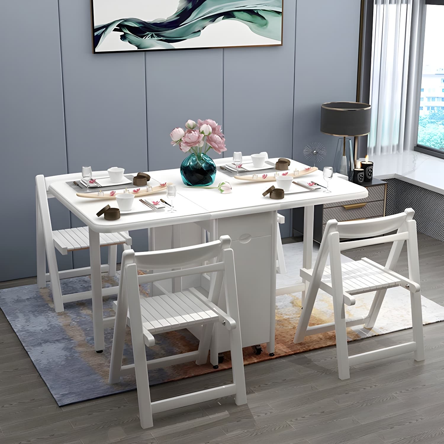 Trendy Collapsible Solid Wood Dining Set Non-adjustable Standard Height - image 10