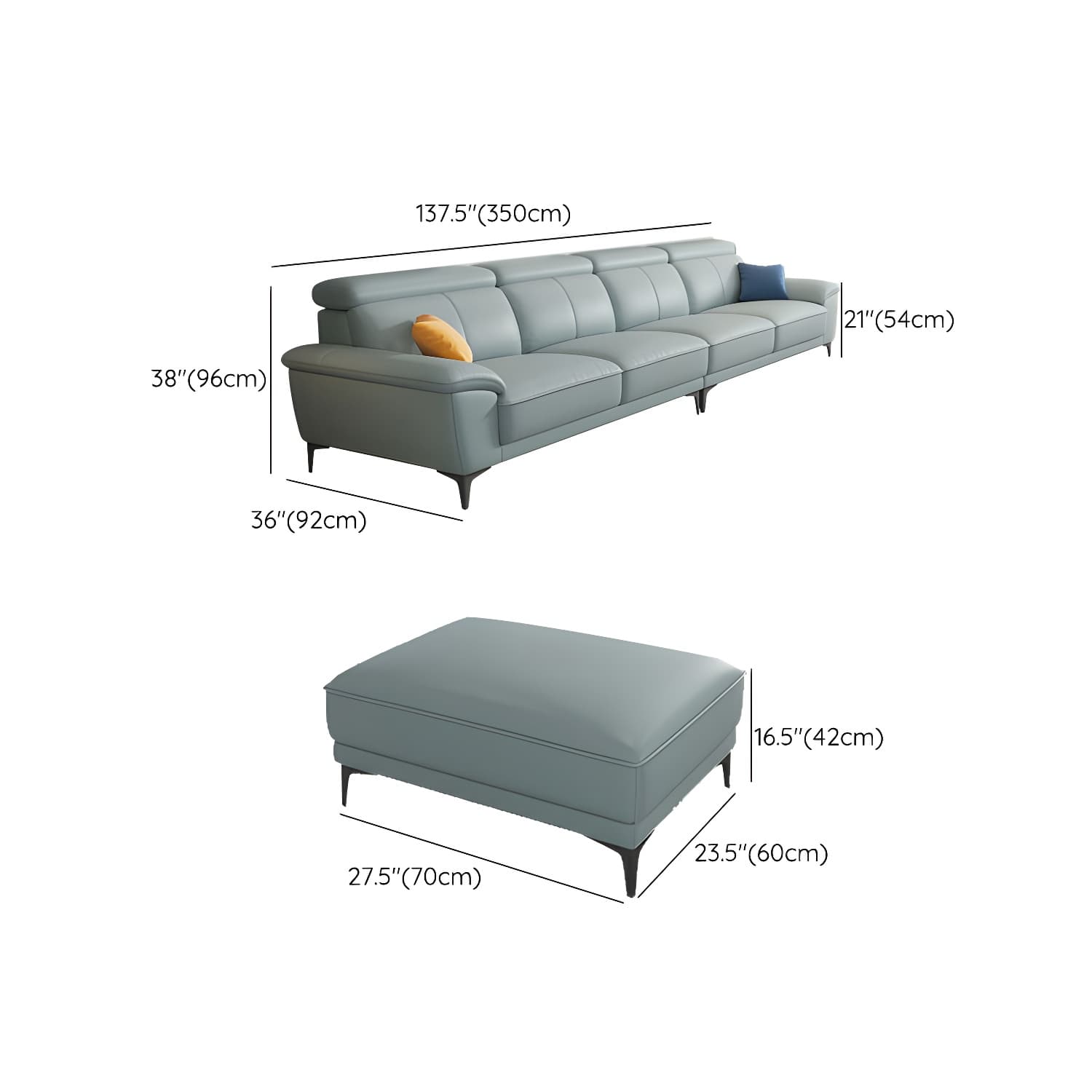 Modern Genuine Leather Sectional Sofa with Pillow Top Arms and Black Legs - image 19