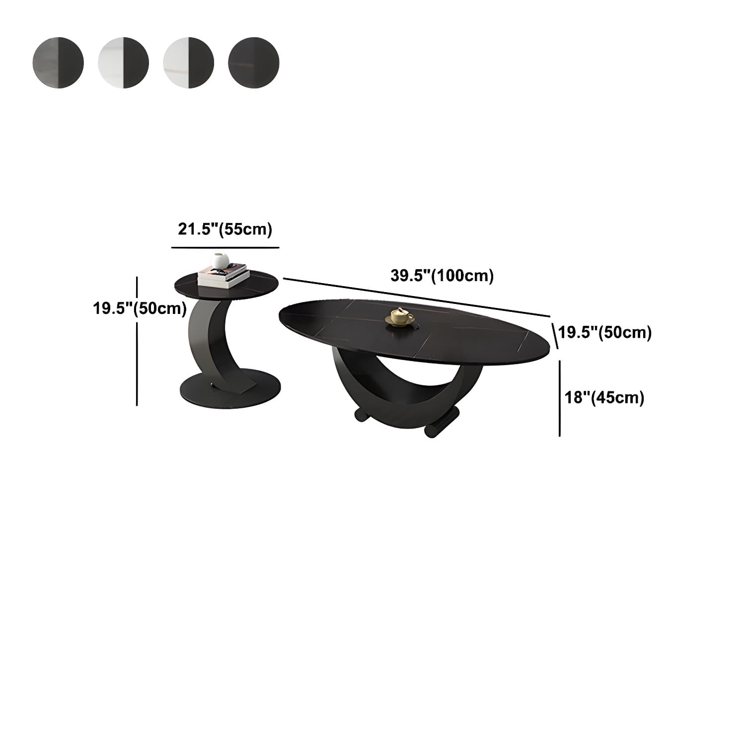 2 Piece Nesting Tables Oval Minimalist Modern Coffee Table Set - image 15