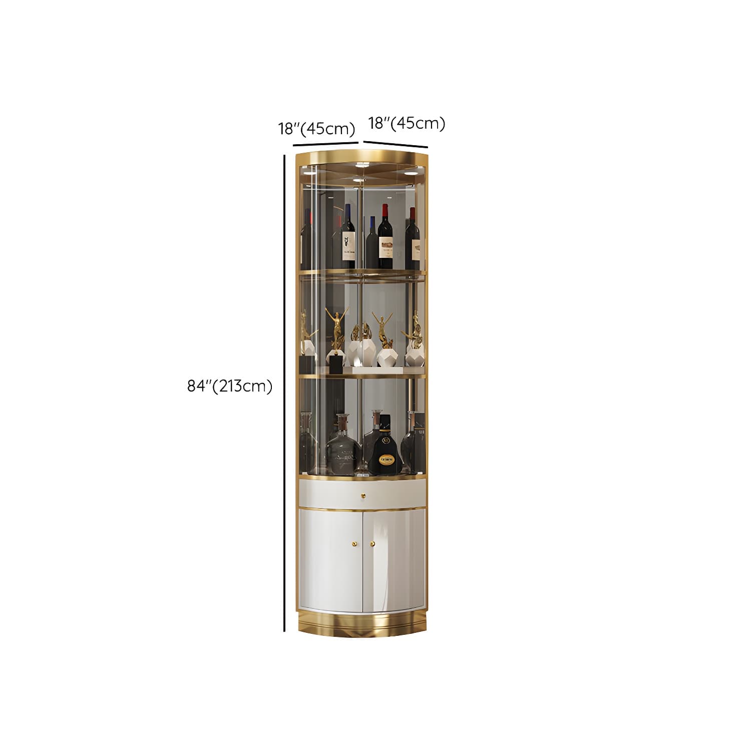 Modern Gold Corner Accent Cabinet with Glass Doors and Metal Counter Top - image 11