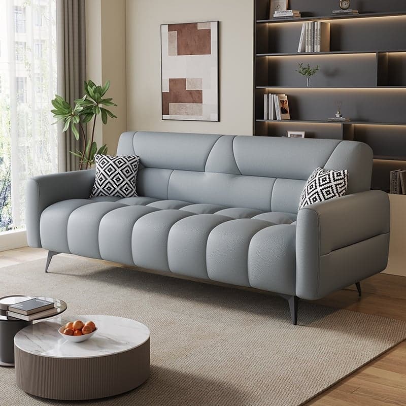 Trendy Solid Color Scratch-immune Standard Sofa in Light Gray/Cerulean/Light Green with Arm, 4-seater/Seats 3, and 2 Pillows - image 9