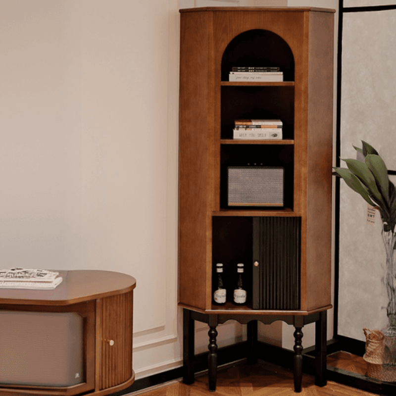 Modern Simple Nook Detached Accent Cabinet with 1 Cabinet, 3 Exterior Shelves, Cabinet Knobs, and Midnight Black/Light Brown Top - image 4