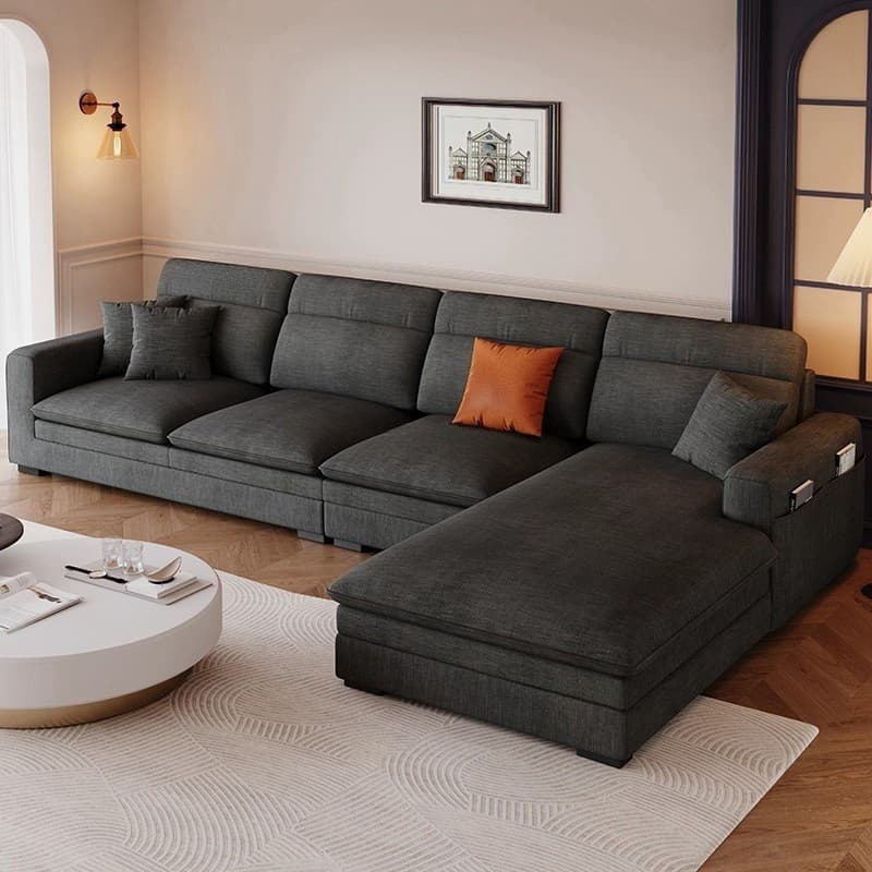Contemporary Square Arm Sectional Sofa with Pillows and Storage