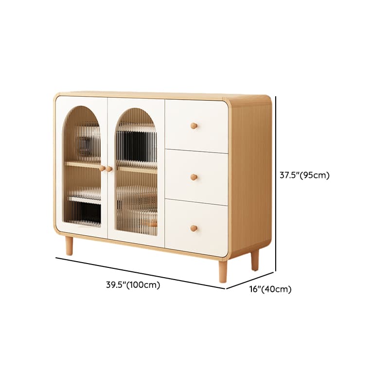 Scandinavian Wood Buffet 3 Cabinet Doors with Glass Interior Shelves - image 21