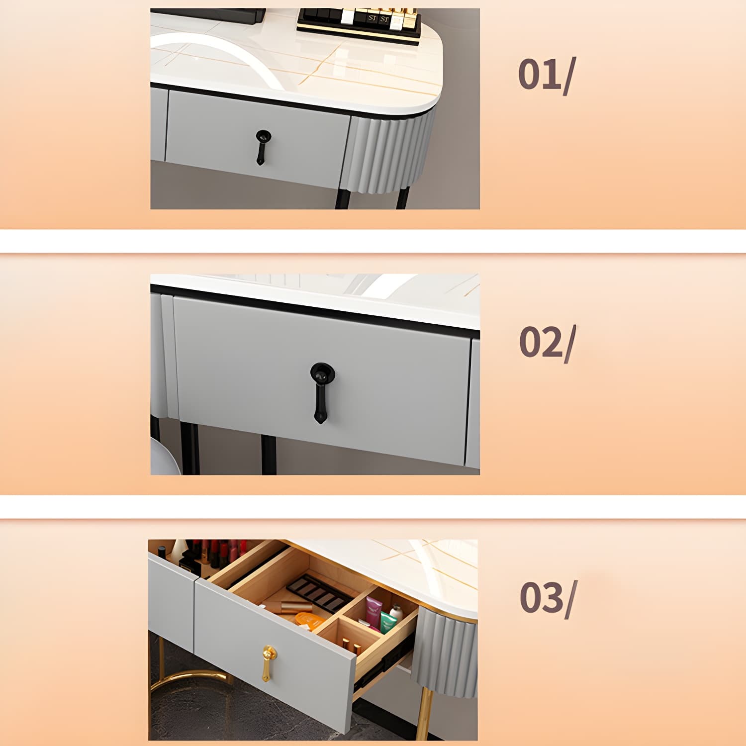 Removable Makeup Counter Lighted Mirror Vanity Dressing Table with Drawer - image 13