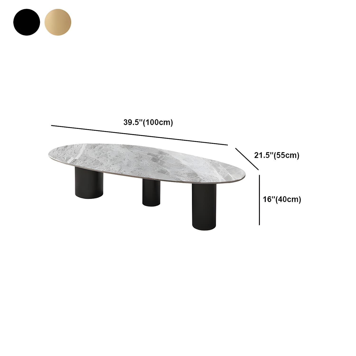 Luxurious 3 Legs Elliptical Stone Coffee Cocktail Table in White/Grey - image 11