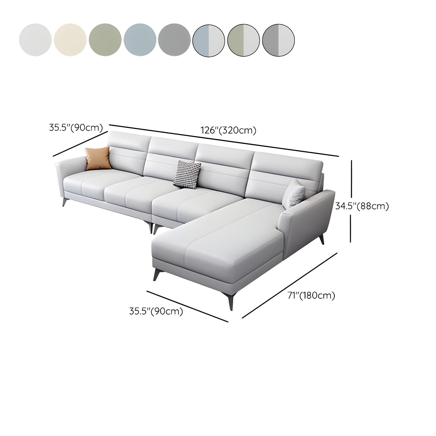 Modern L-Shape Stationary Sectional Sofa Chaise with Flared Arm Design - image 25
