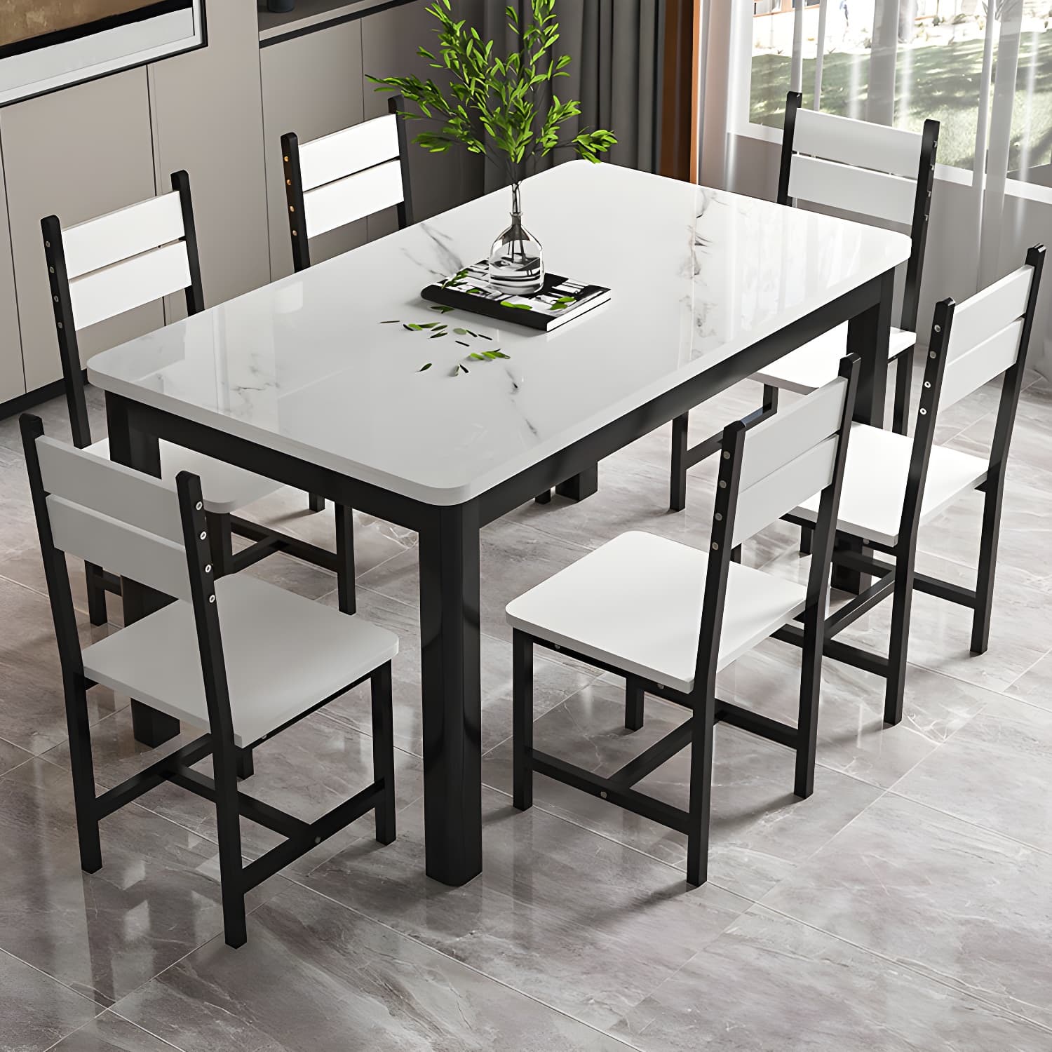 Modern Rectangular Glass Top Dining Table with White and Black 4 Foot - image 5