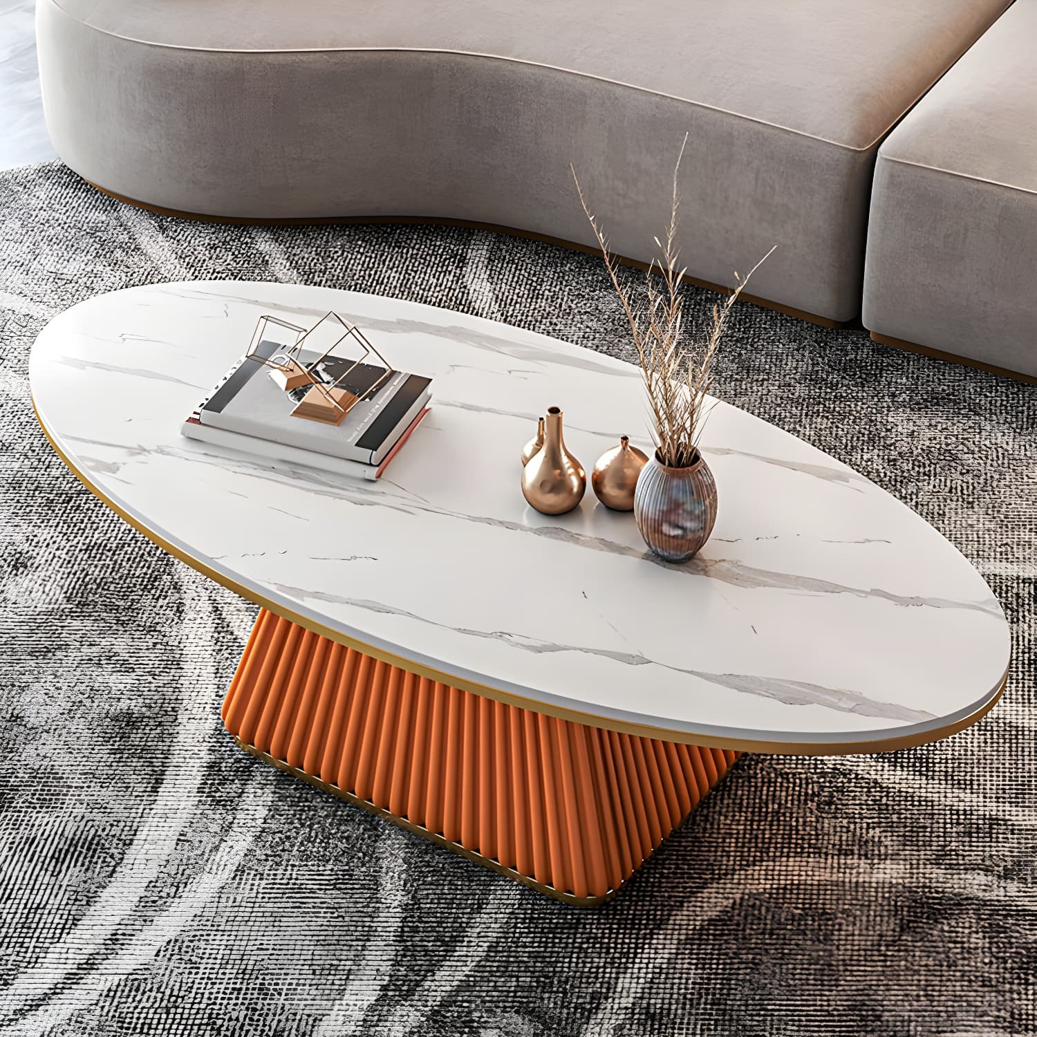 Glam Metal and Slate Cocktail Table Pedestal Coffee Table for Living Room - image 5