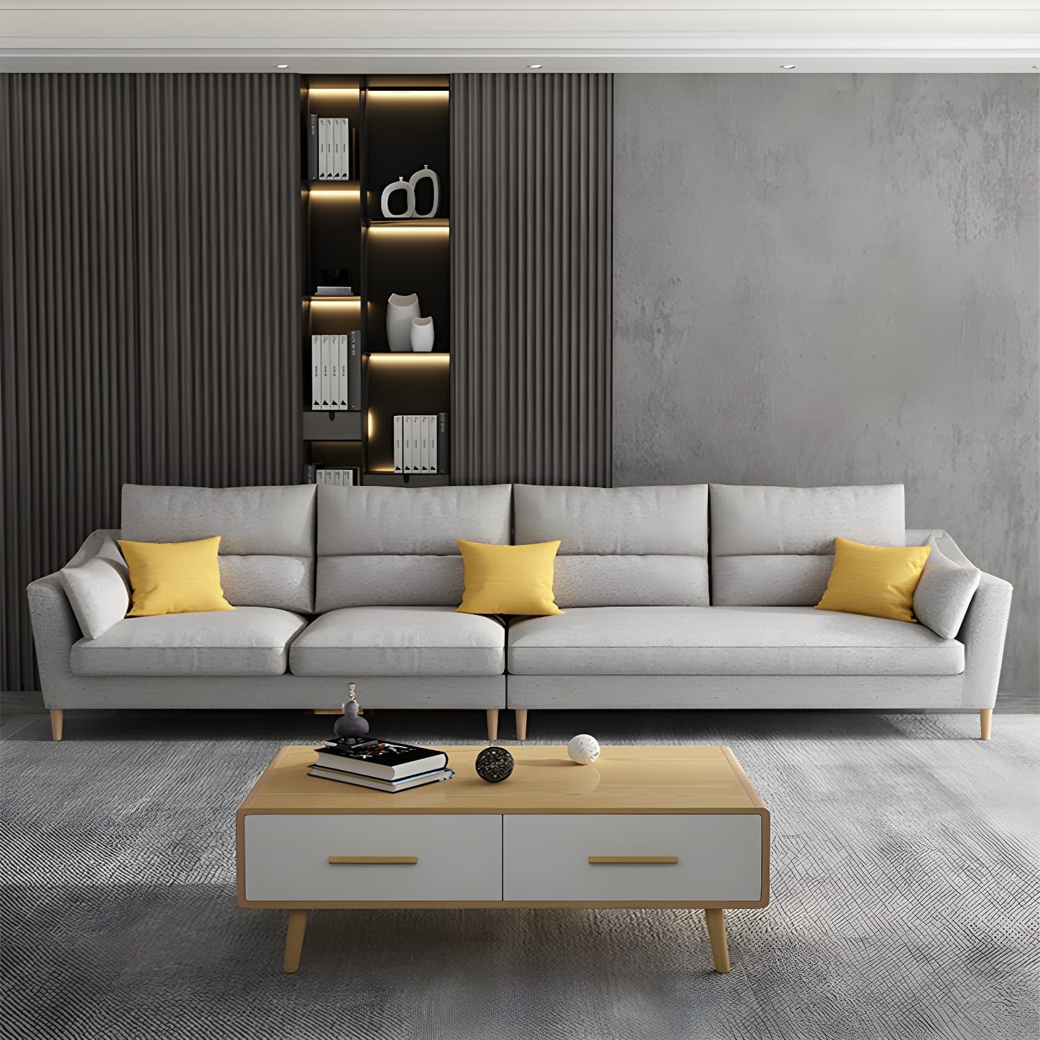 Scandinavian Wood Frame Straight Modular Sofa with Slipcover and Ottoman in 3 Piece Set - image 14