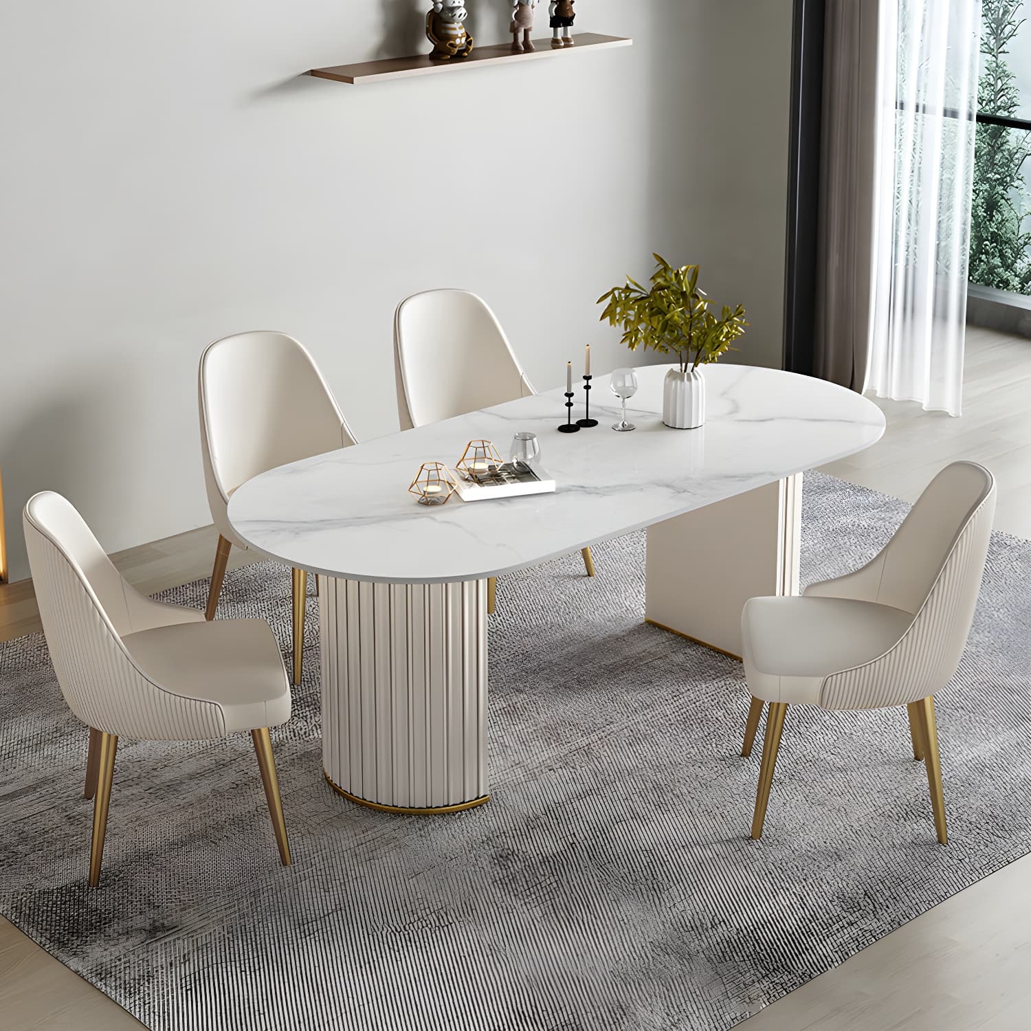 Glam White Sintered Stone Dining Table Set Oval 1/2/5/7 Pieces Dining Set for Home Use