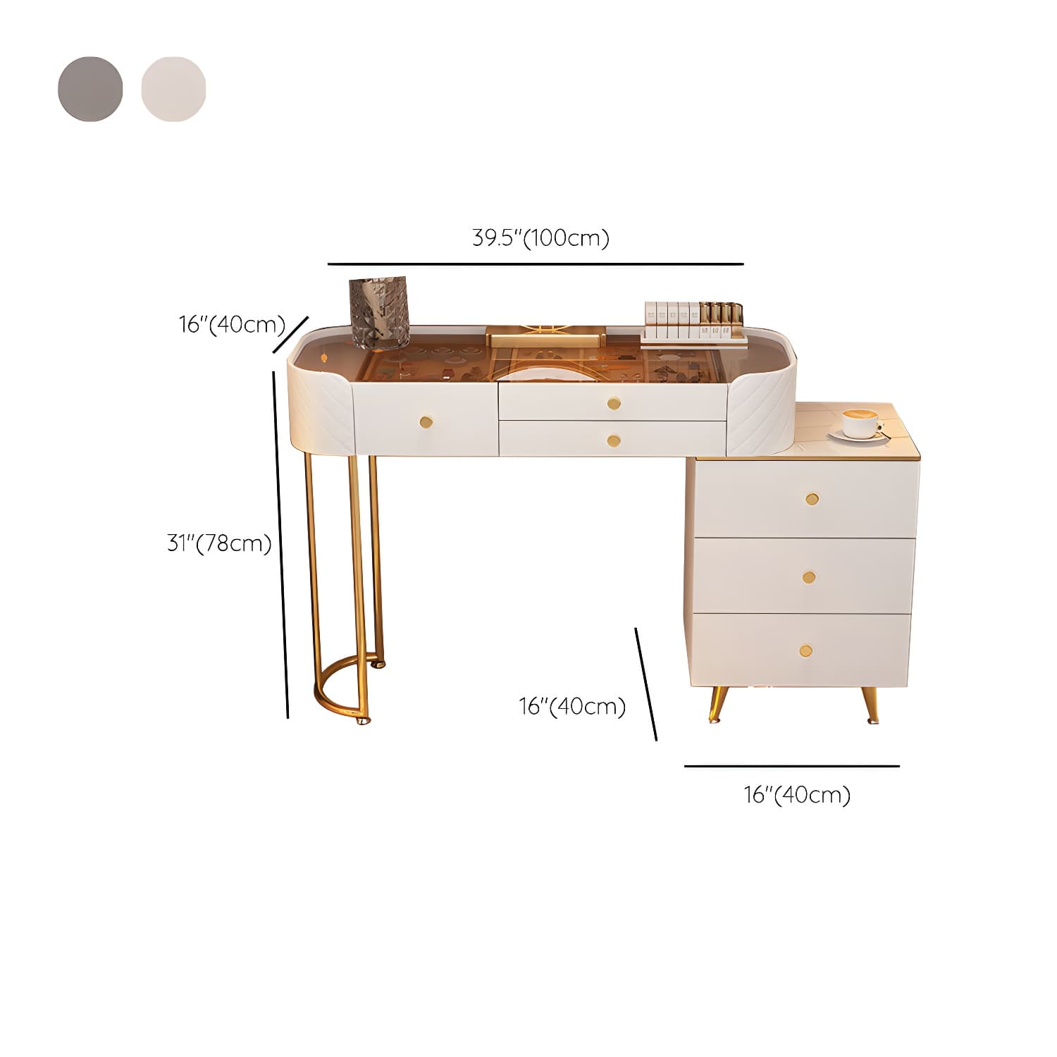 5/6 Drawers & Mirror Jewelry Vanity Desk 30.7" Tall Makeup Vanity Desk - image 19
