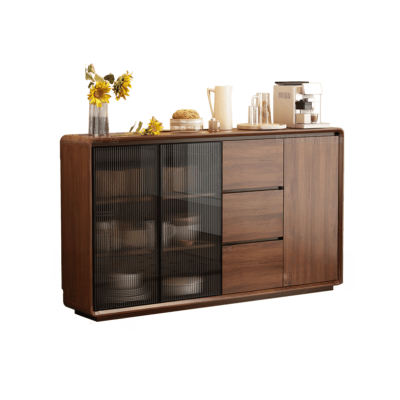 Espresso Sideboard with 3 Drawers, Locker Cabinet, Narrow Size, Compartment Storage, Glass-panel Door, and Flexible Shelf - image 5