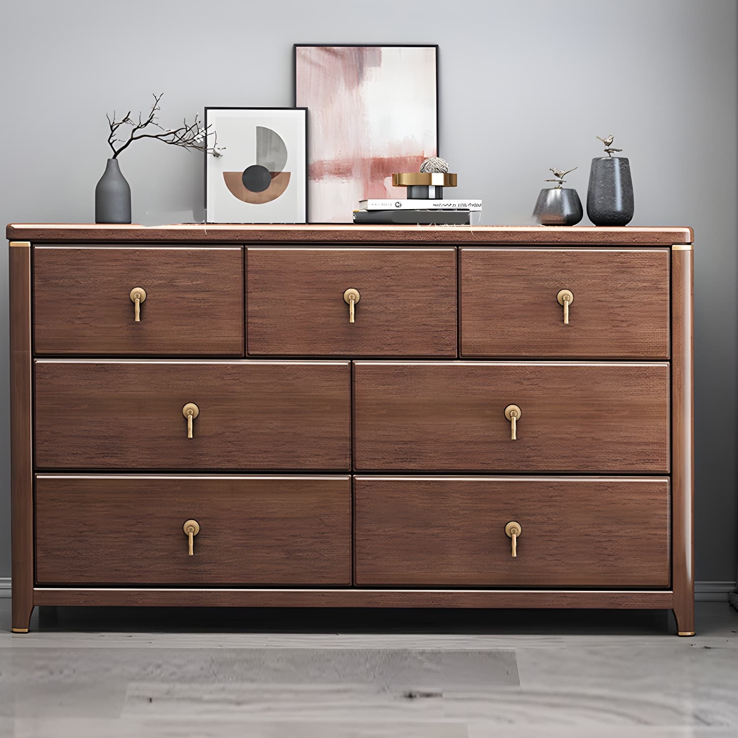 Mid Century Modern Chest Wood Rectangular Chest in Walnut Finish - image 4