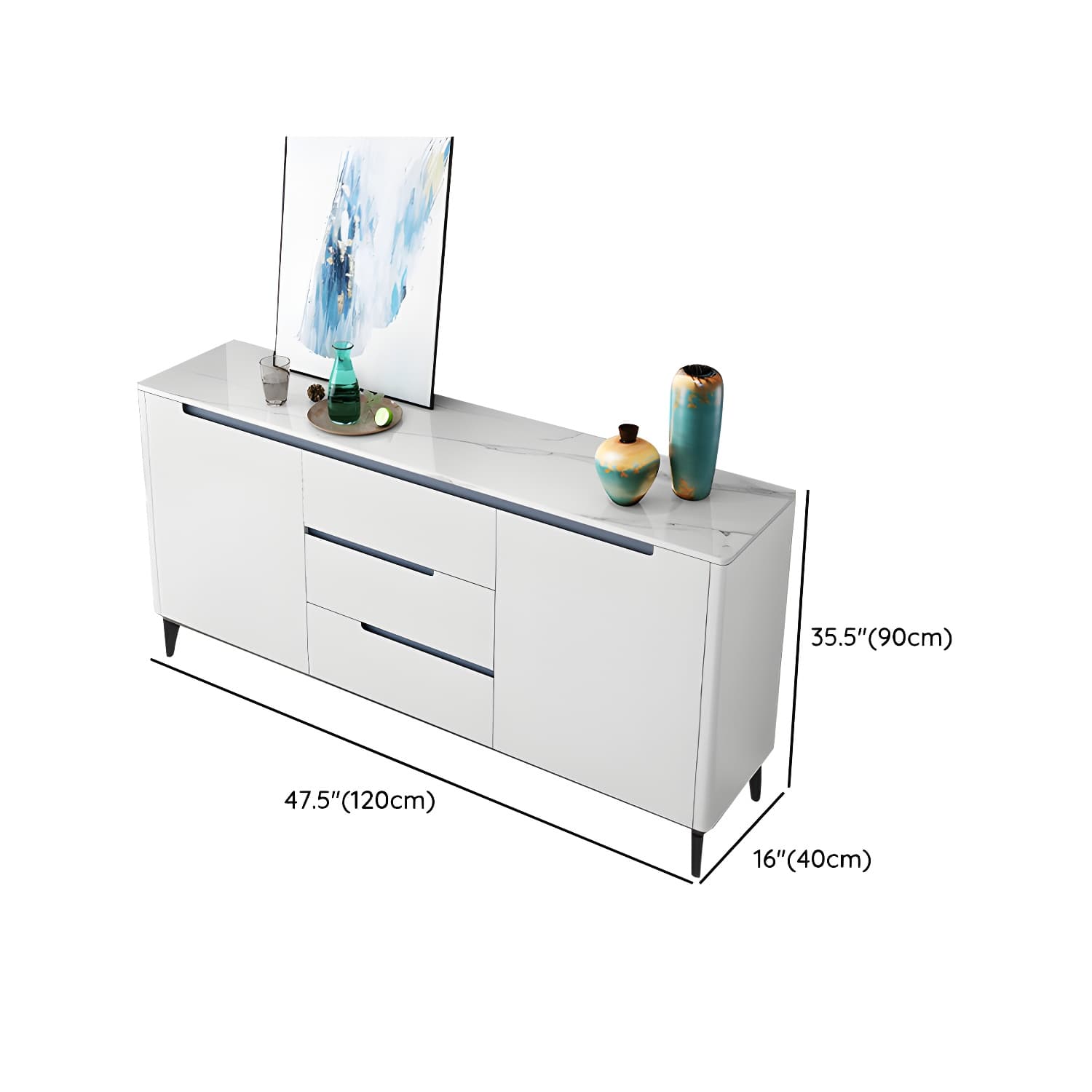 Modern Antique Finish Credenza 3 Drawer Sintered Stone Sideboard Cabinet - image 11