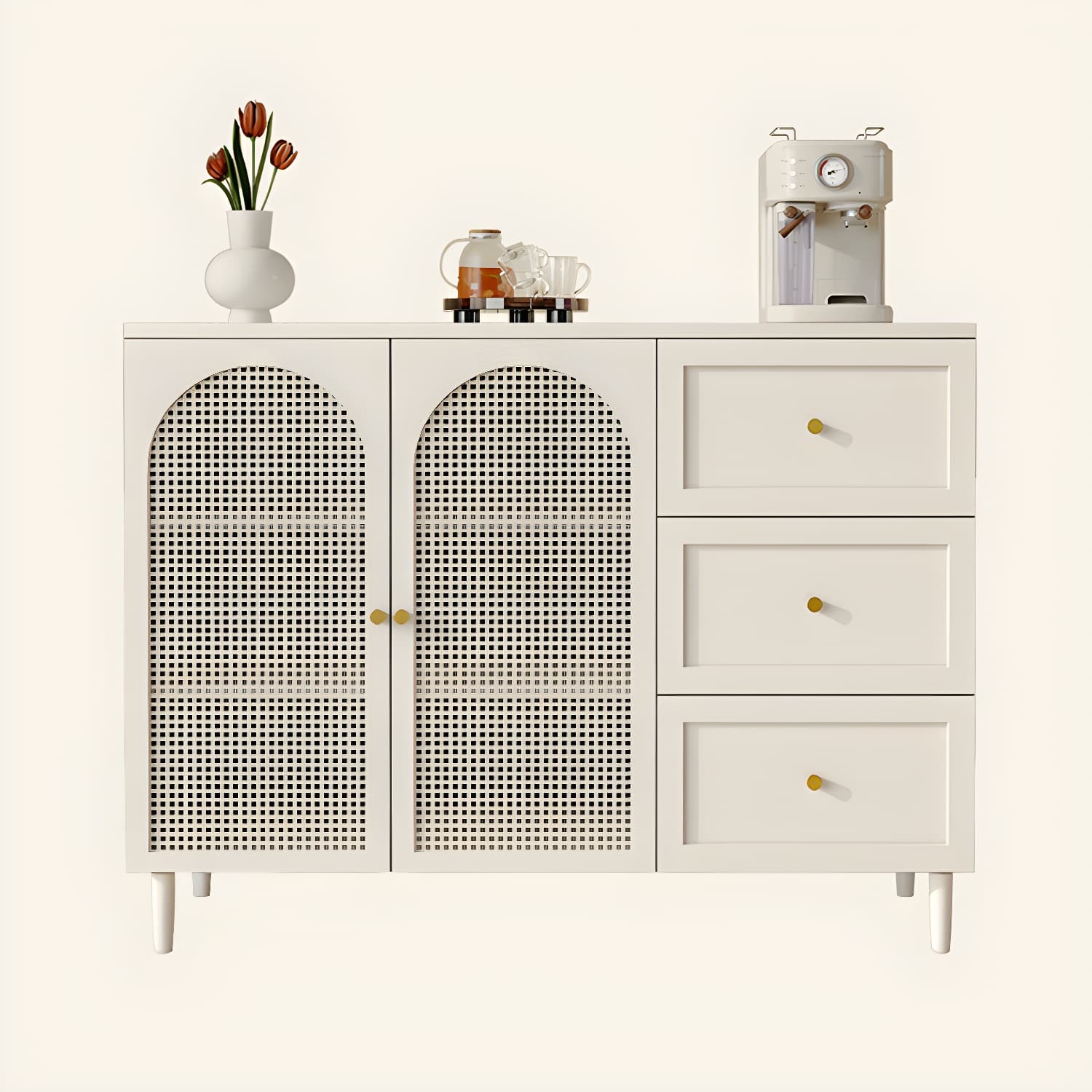 White Modern Sideboard Credenza with Cabinets and Reserve Installation Holes, Full Assembly Required - image 5