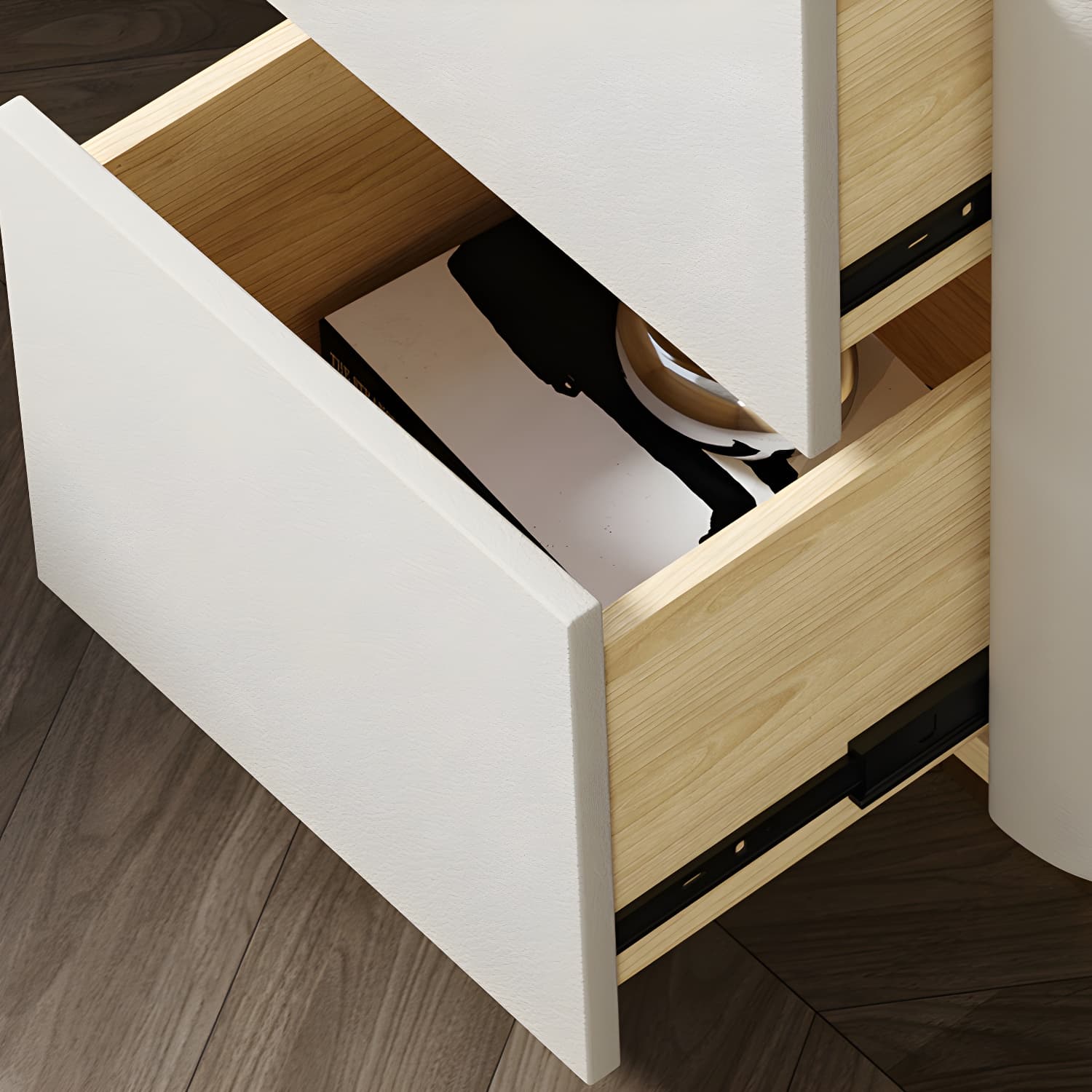Wooden Nightstand with Tempered Glass 21.65" Tall 2 - Drawer Nightstand - image 14