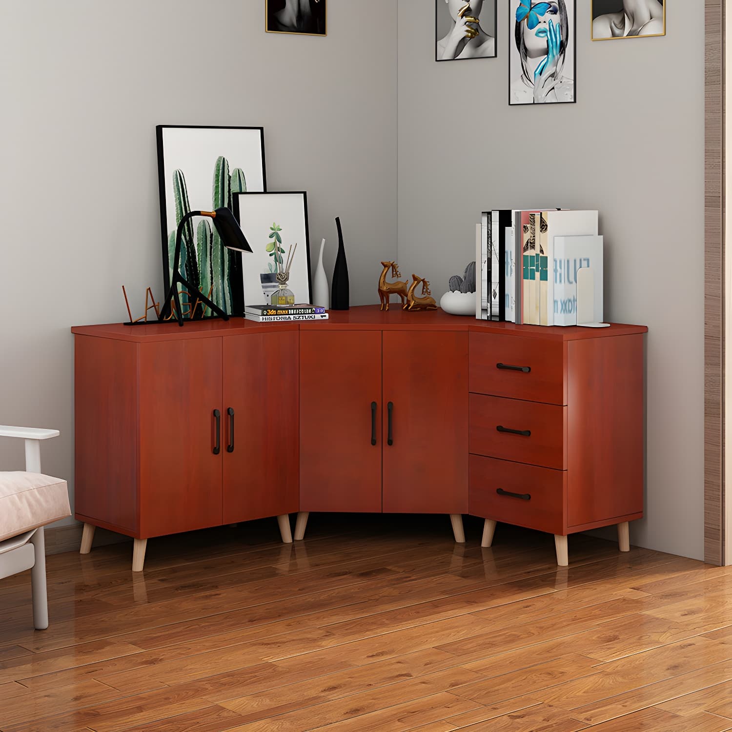 Bar Pulls Contemporary Manufactured Wood with Shelves Corner Accent Cabinet - image 5