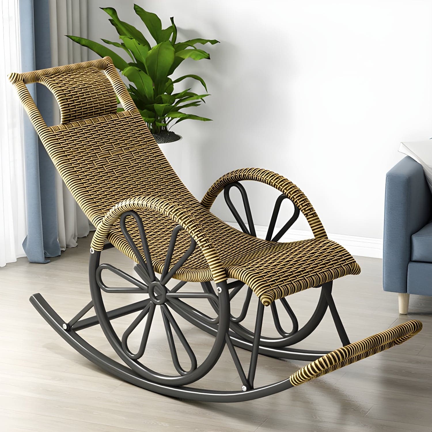 Modern Rattan Rocking Chair Woven Rope Rocker Chair for Drawing Room - image 5