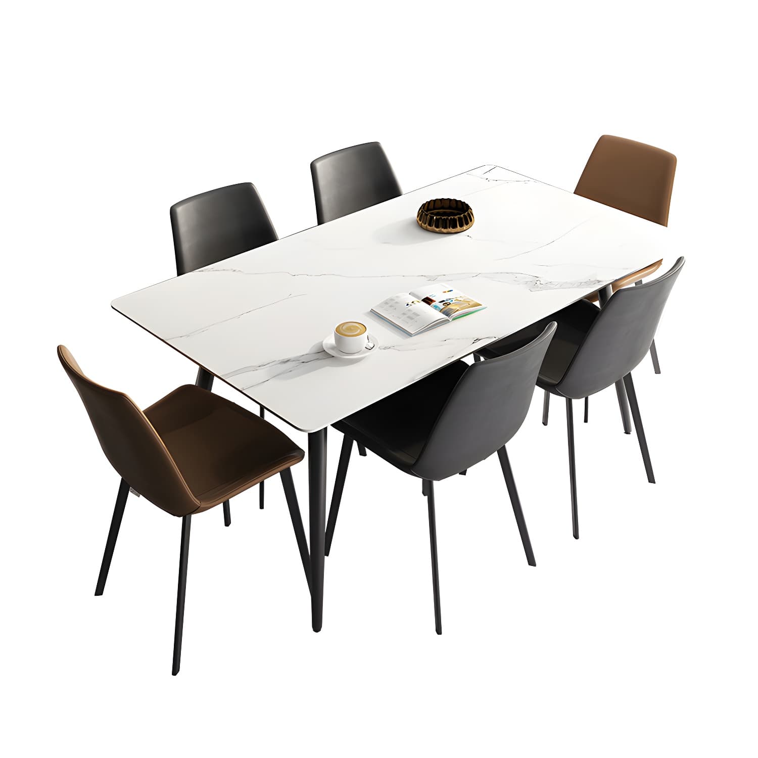 Stone Top Dining Table Rectangle Modern Dining Table with 4 Black Legs - image 8