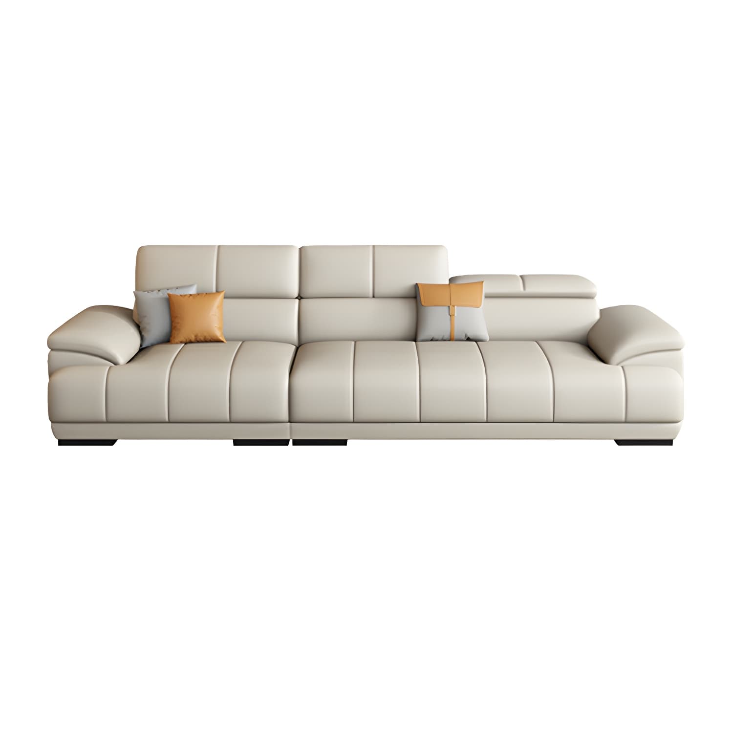 Elegant Beige Scandinavian Leather Sectional with Adjustable Headrests - image 9