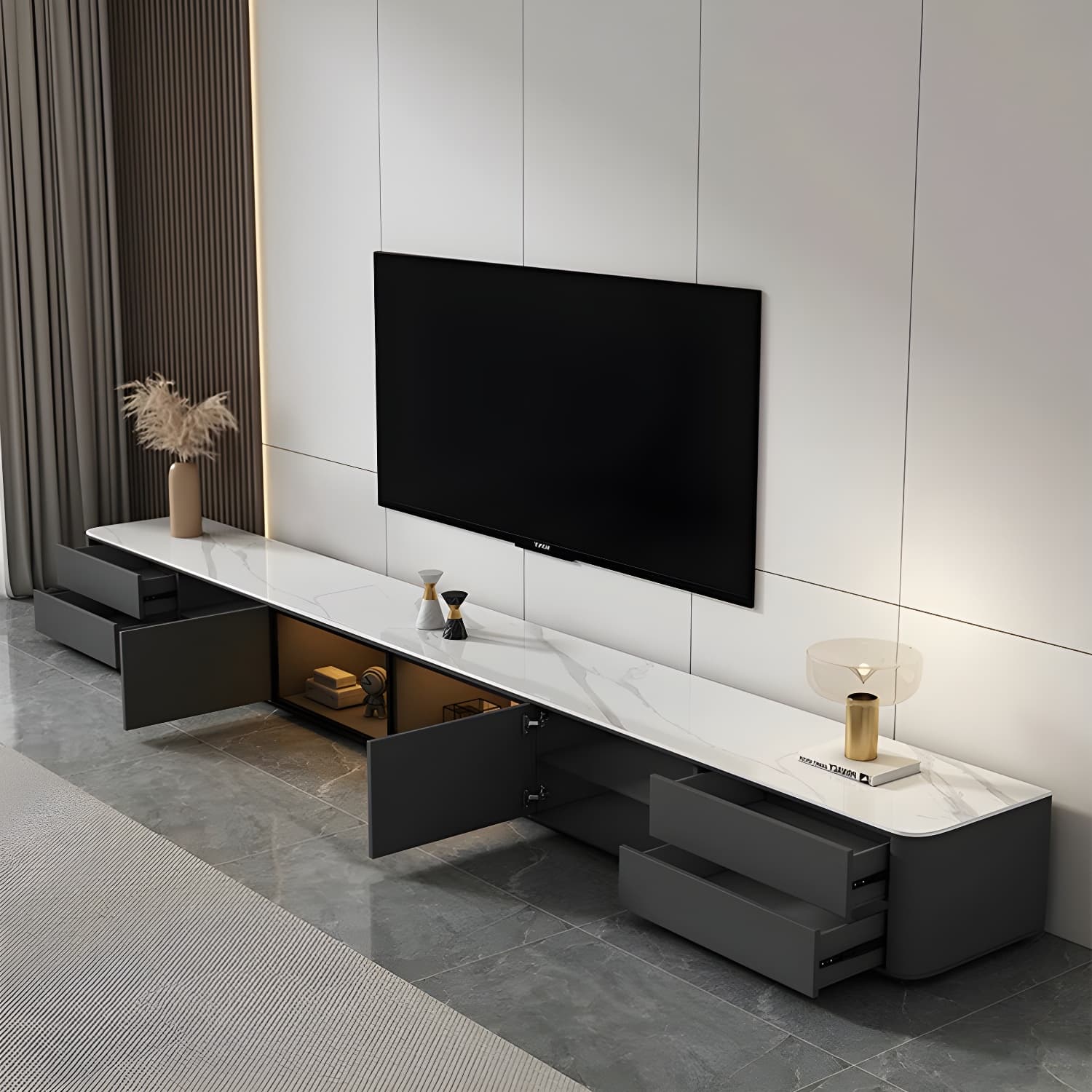 Grey Stone TV Stand with Drawers and Cabinet and No Cable Management for Modern-Style Long TVs - image 8