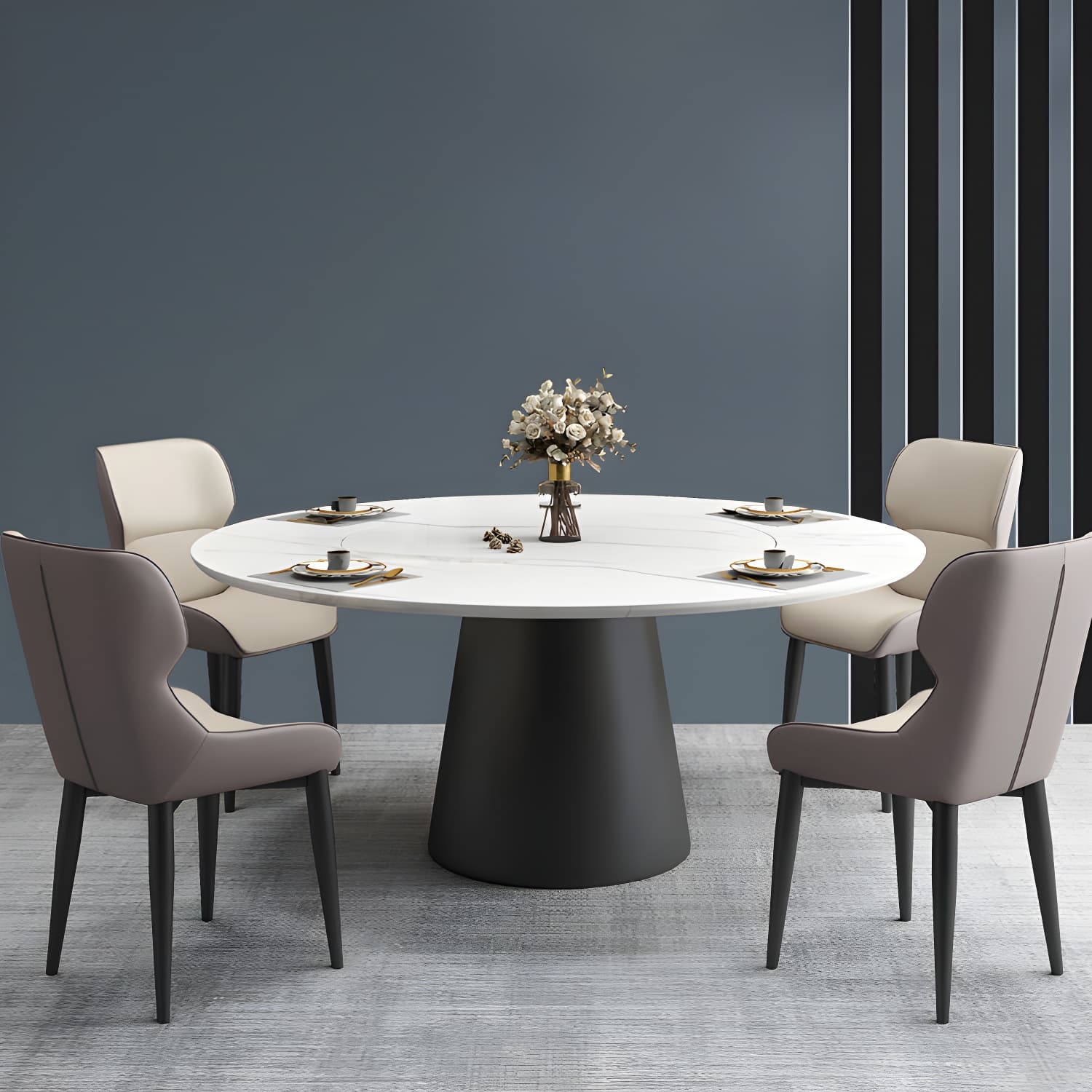 Modern Round Dining Table White and Black Metal Base Convertible Dining Table - image 16