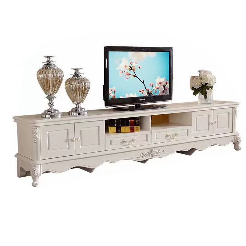 White Wood TV Stand with Drawers and Cabinets featuring Cable Management - image 8