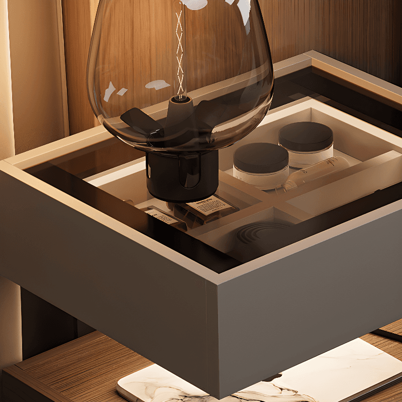 Organic Modern Nightstand With Drawer Organization with Glass Countertop and Illuminating Lighting - image 14