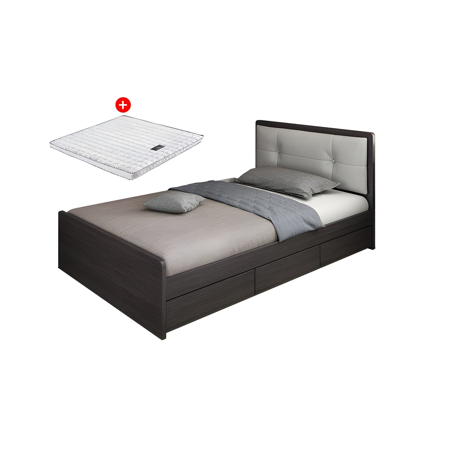 Scandinavian Low Profile Bed with Headboard Upholstered Bed with Drawers - image 14