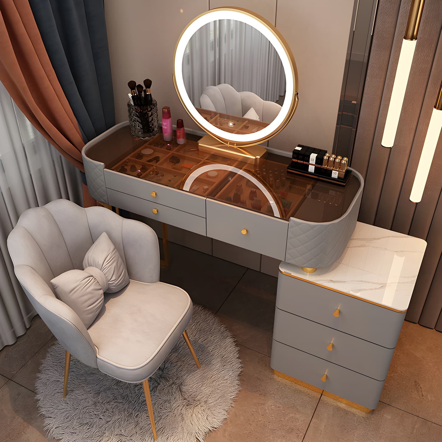 Wood Makeup Vanity Desk Table with Gold Base Storage Makeup Vanity Desk - image 7