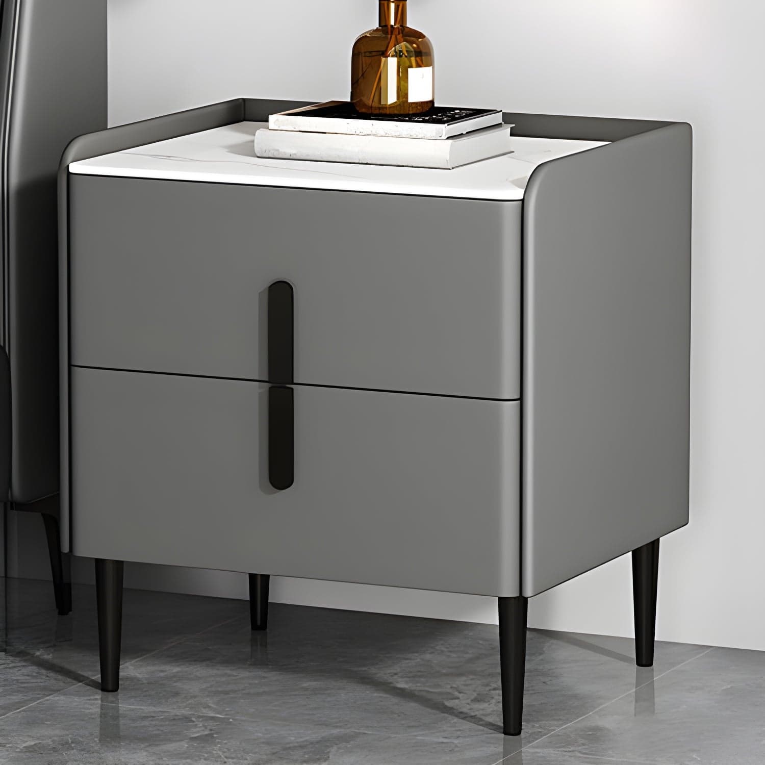 Stone Accent Table Nightstand Modern Bedside Cabinet for Bedroom - image 13