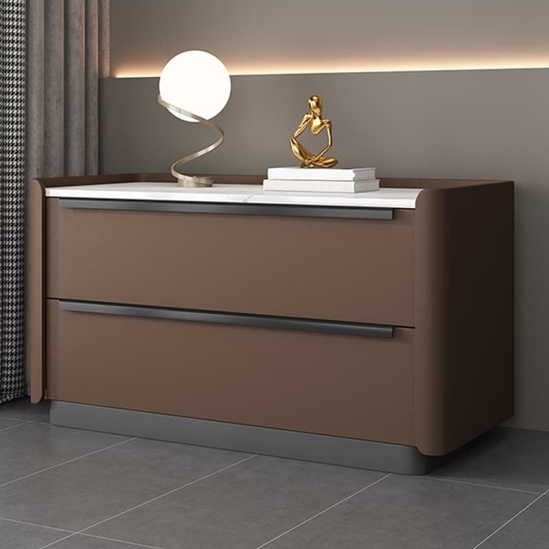Modern Faux Leather Drawer Storage Nightstand in Stone Finish