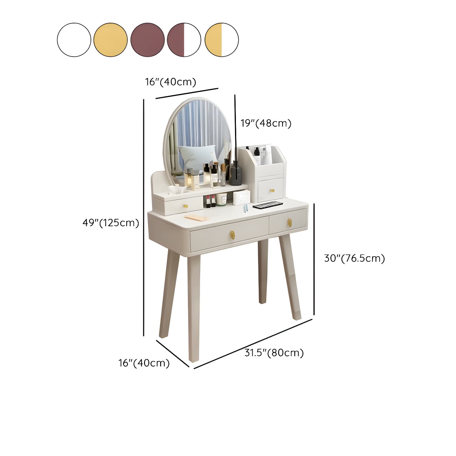 Modern Wood Makeup Vanity with Drawers, Mirror & Upholstered Chair - image 20